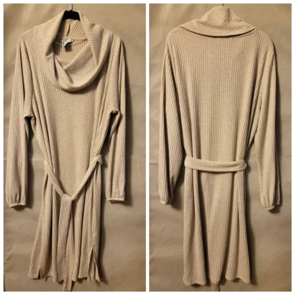 OPHELIA ROE Beige metallic gold stretchy ribbed Midi Dress Wmn's XL NYE career - Picture 12 of 13